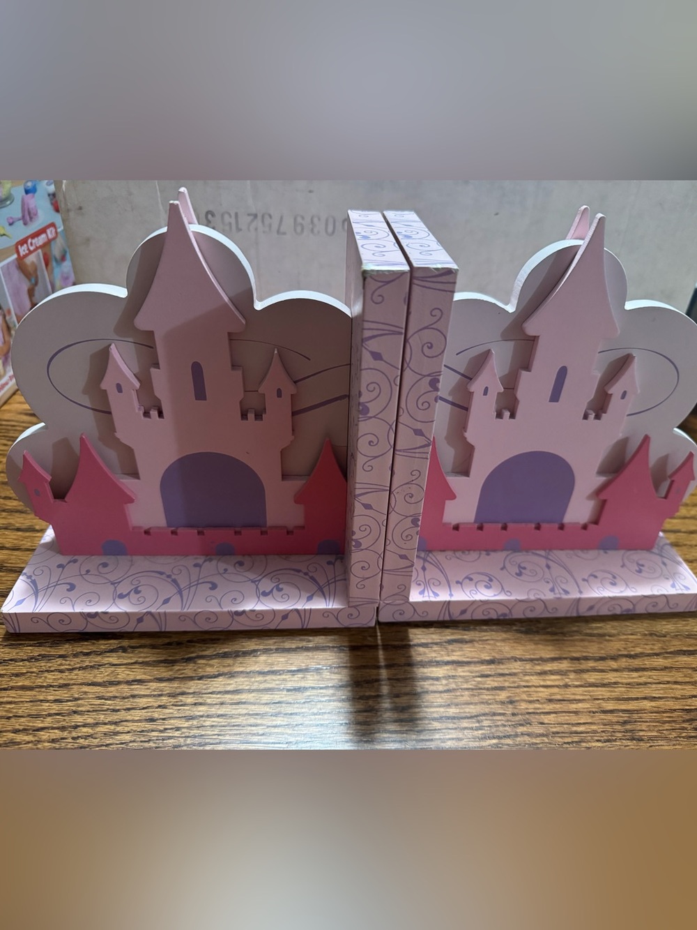 Pink Castle Wooden Bookends by